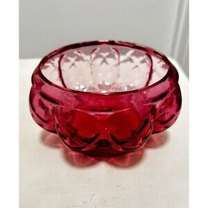 Fenton Cranberry Art Glass Diamond Powder Box 5" x 3" (no lid)